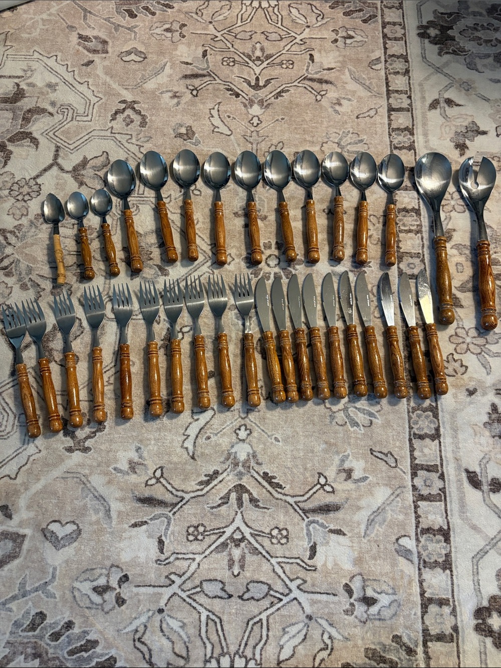 Wood Handled Stainless Steel Flatware Set Brown
